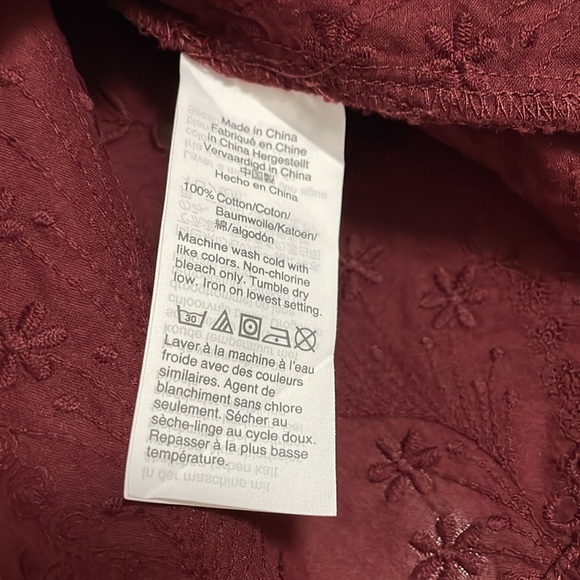 EUC Madewell Maroon Ruffle Puff Sleeve Eyelet Top Blouse Women's Size XL - Picture 7 of 10